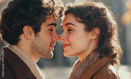 A couple falling in love, nose to nose