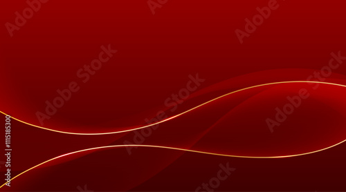 Golden lines with sparkles flowing on dark red background with copy space for luxurious elegant and abstract design