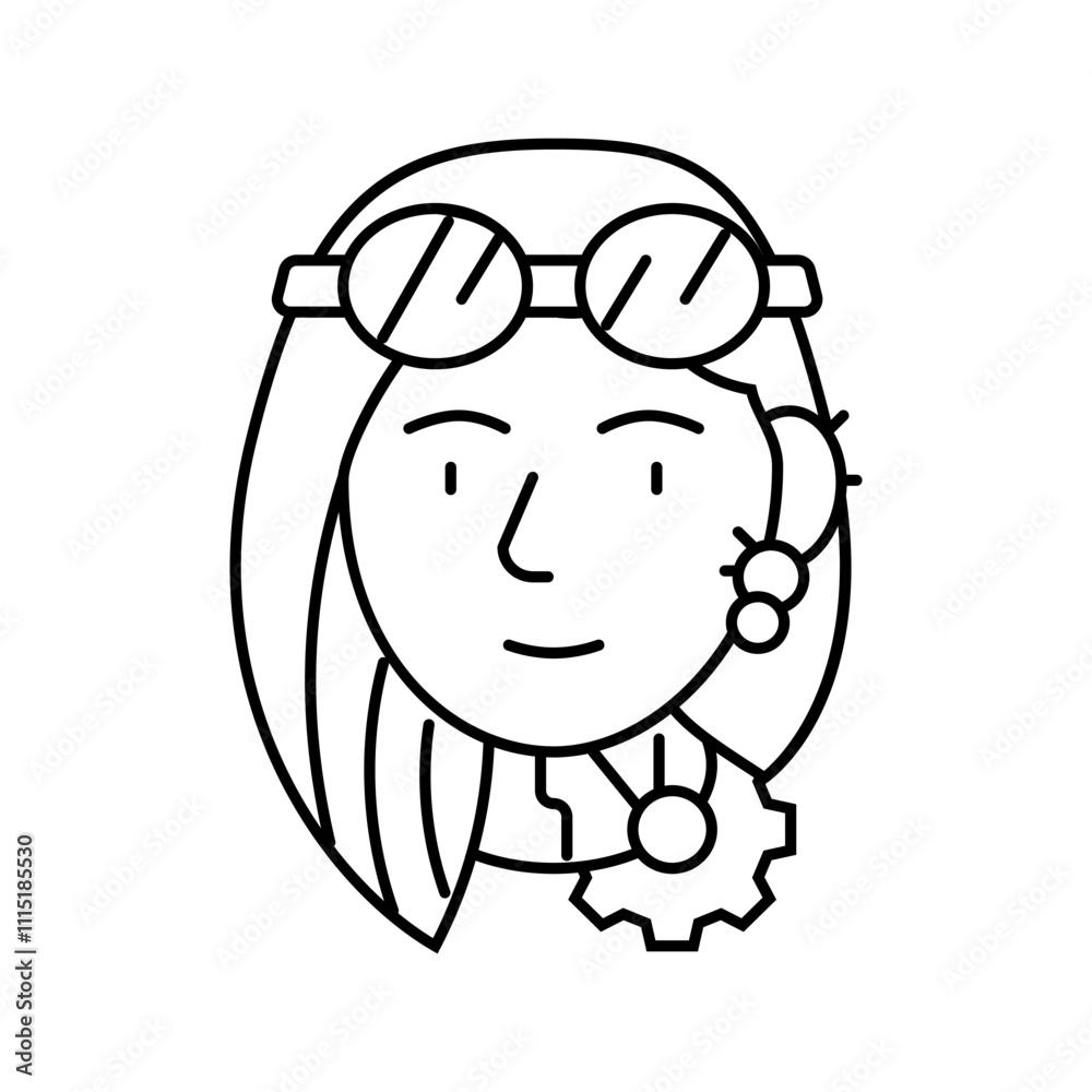 Fototapeta premium steampunk female vintage avatar line icon vector. steampunk female vintage avatar sign. isolated contour symbol black illustration