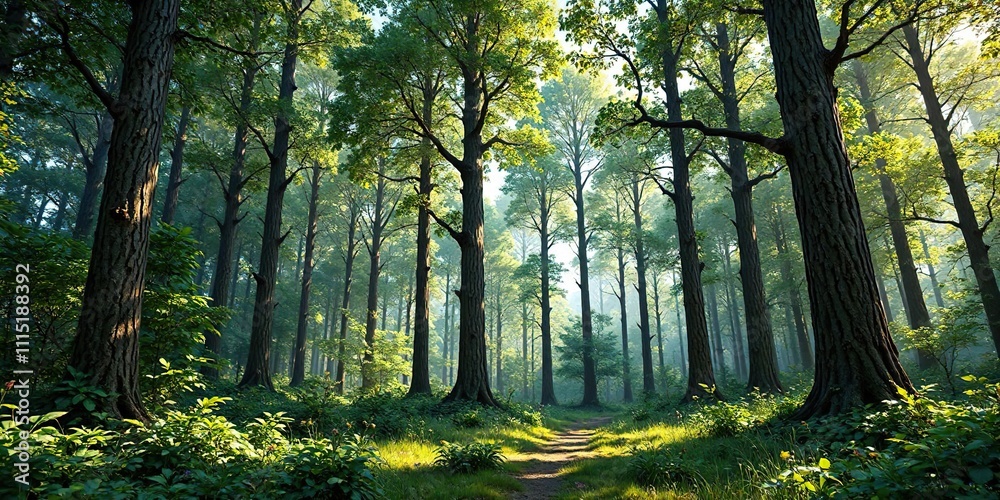 Obraz premium tall trees and dense foliage in a secluded area, hidden haven , leafy plants