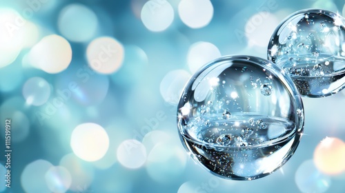 A blue background with two clear spheres on it