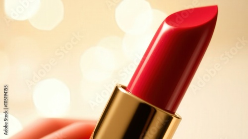 Vibrant Red Lipstick with Golden Accents: Perfect for Glamorous Makeup Looks and Special Occasions photo