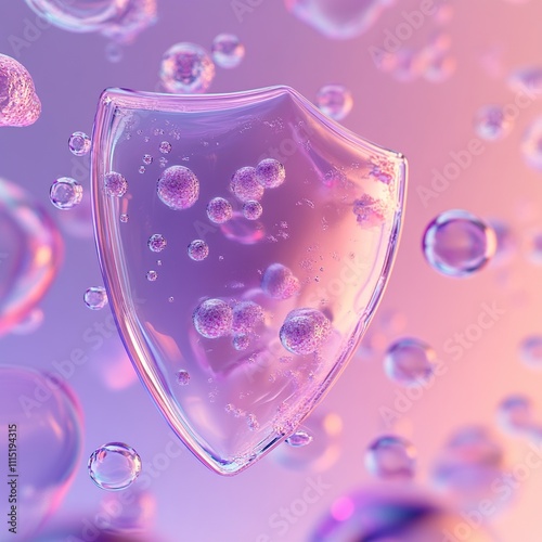 Abstract shield-shaped glass with bubbles. photo