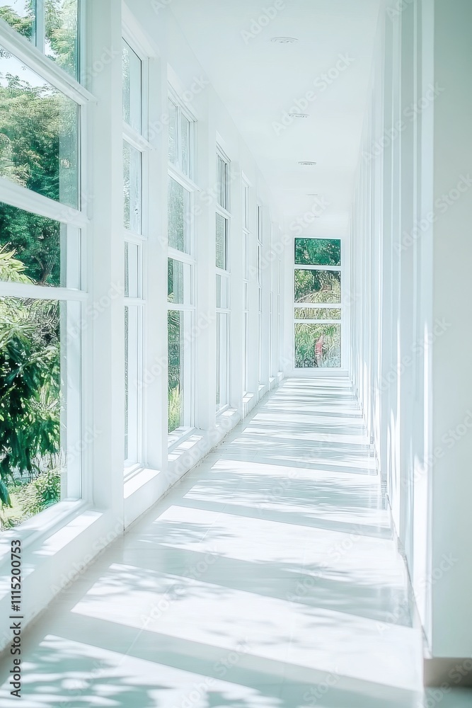 Fototapeta premium Serene Hallway with Abundant Natural Light