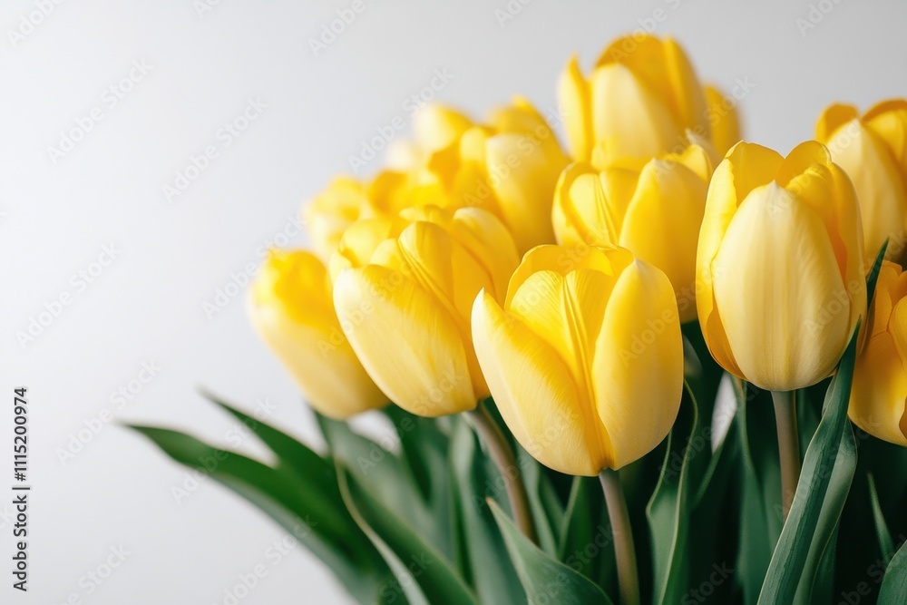 Obraz premium Bright yellow tulips in a close-up shot. Perfect for spring themes, cards, or celebrating.