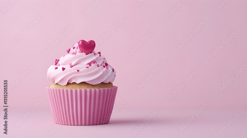 Delightful 3D of a Valentine s Day cupcake adorned with heart shaped and vibrant pink icing creating a sweet and celebratory treat for the holiday Delightful 3D of a Valentine s Day cupcake adorned with heart shaped and vibrant pink icing creating a sweet and celebratory treat for the holiday