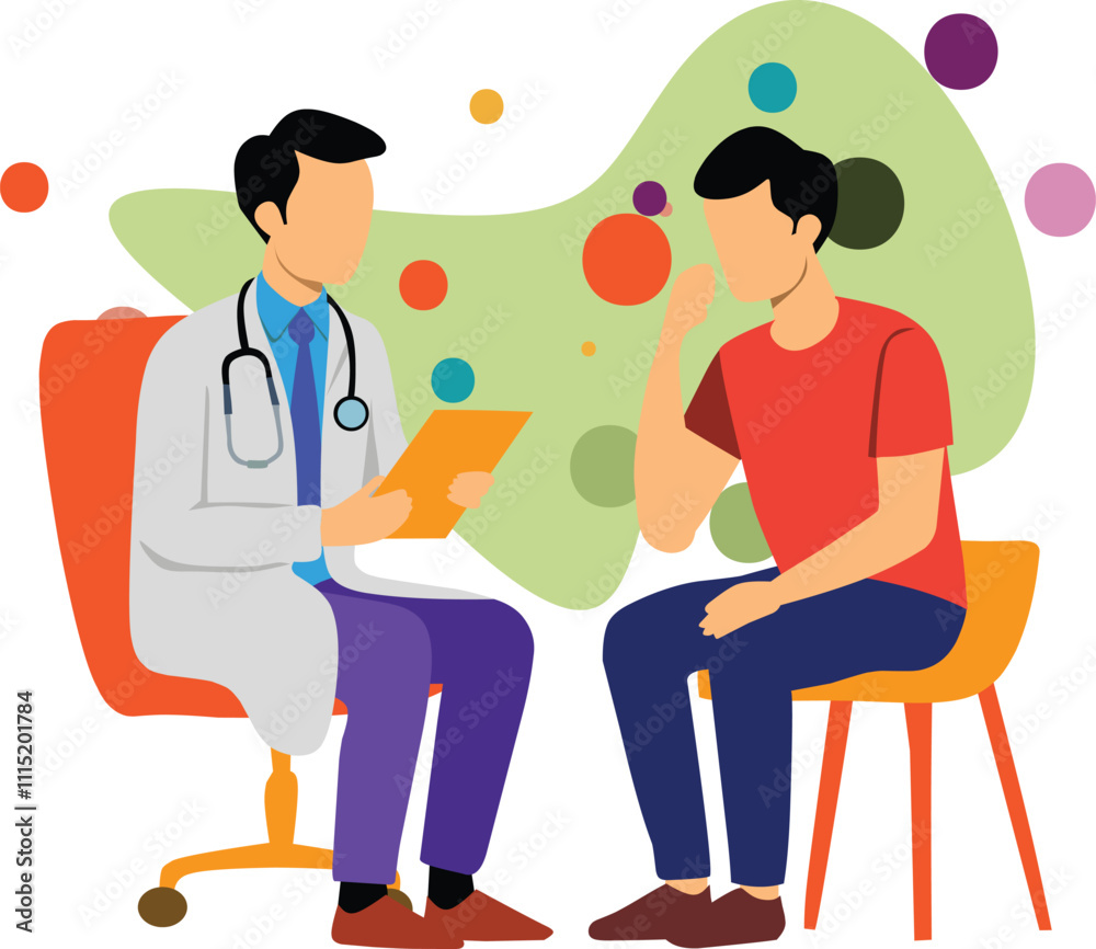 Obraz premium vector illustration of patient interacting with doctor in the hospital