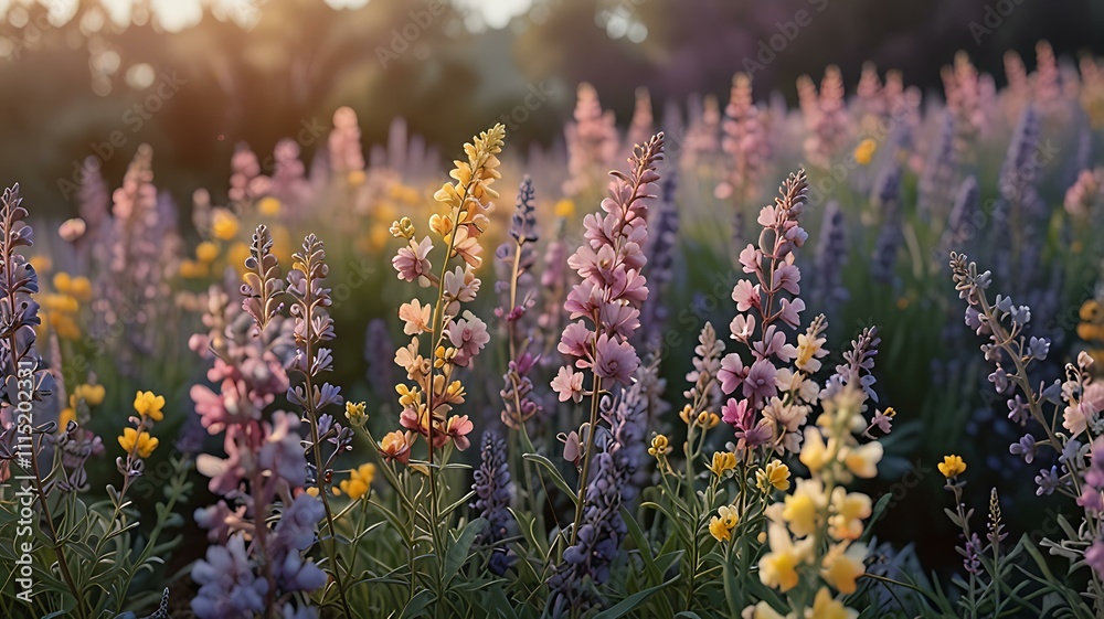 Obraz premium A soft, floral gradient of pale pinks, lavender, and yellow, evoking the gentle bloom of flowers in spring.