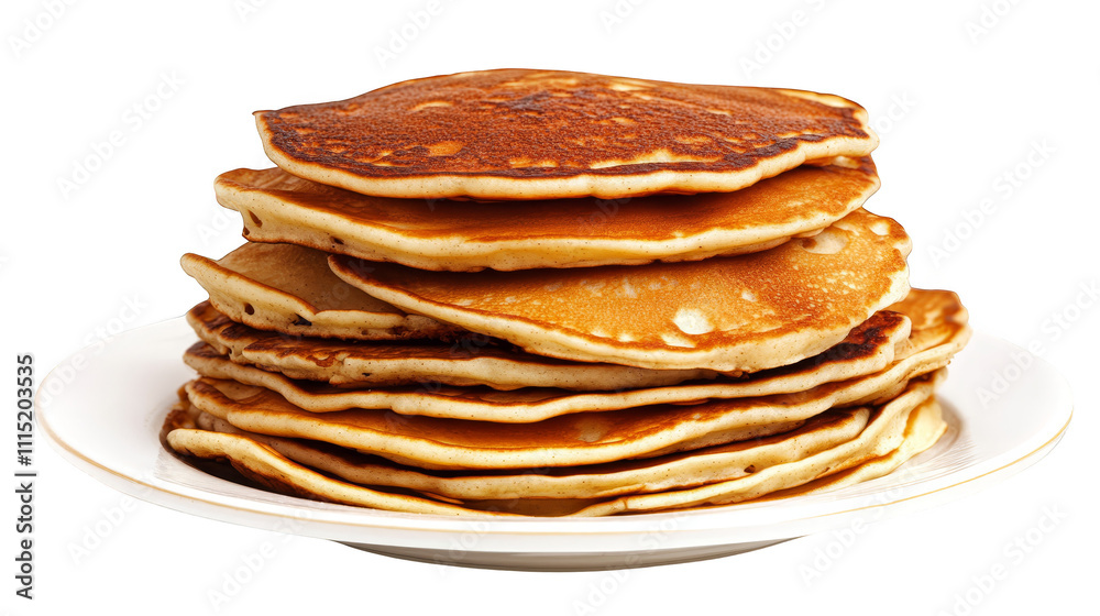 Fluffy golden pancakes stacked high on a plate, delicious breakfast treat Fluffy golden pancakes stacked high on a plate, delicious breakfast treat