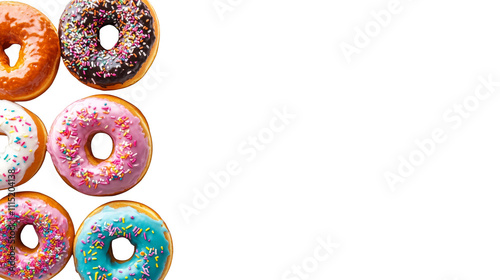 Assortment of delicious donuts with colorful toppings and various flavors 