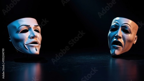 Unmasking Emotions: Silver Masks Displaying Joy and Sorrow, Perfect for Theater Props or Artistic Decor