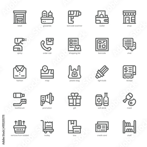 Retail Industry icon pack for your website, mobile, presentation, and logo design. Retail Industry icon outline design. Vector graphics illustration and editable stroke.