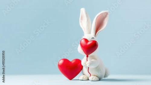 Adorable White Bunny Holding Red Hearts Valentine's Day Decoration Perfect for Home or Office Decor