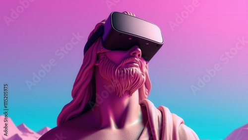 Immersive Virtual Reality Experience with Futuristic Pink Character in a Colorful Digital World