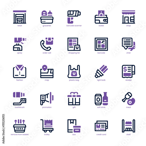 Retail Industry icon pack for your website, mobile, presentation, and logo design. Retail Industry icon dual tone design. Vector graphics illustration and editable stroke.