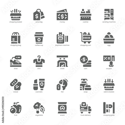 Retail Industry icon pack for your website, mobile, presentation, and logo design. Retail Industry icon glyph design. Vector graphics illustration and editable stroke.