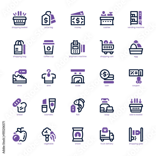 Retail Industry icon pack for your website, mobile, presentation, and logo design. Retail Industry icon dual tone design. Vector graphics illustration and editable stroke.
