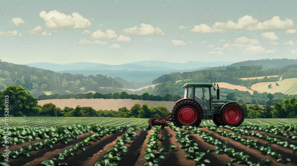 Obraz premium Rolling Through the Countryside. Agricultural Machinery in Action concept