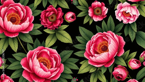 Vibrant Pink Peony Flower Pattern Wallpaper or Fabric Design for Home Decor, Wall Art, or Fashion Accessories
