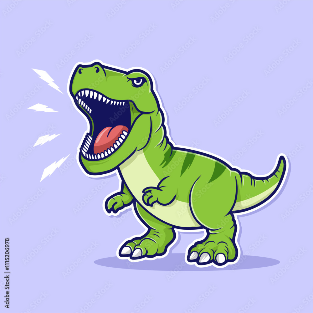 Fototapeta premium Green Tyrannosaurus Rex Cartoon. Dinosaur T-Rex 
