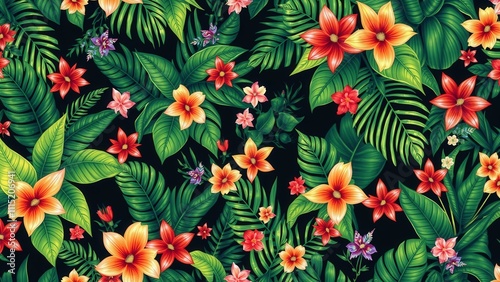 Vibrant Tropical Flower Pattern Fabric Perfect for Summer Clothing, Home Decor, and Accessories