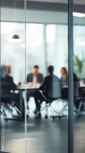 An office meeting room with businesspeople in blurred style background