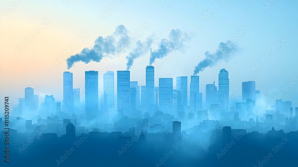 Fototapeta premium Detailed shot of a cityscape obscured by a thick haze of PM2 5 pollution highlighting the urgent environmental crisis and the need for sustainable solutions to combat air issues