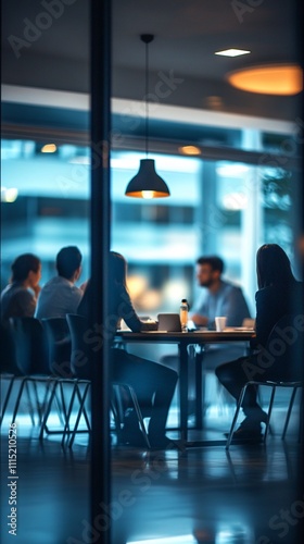 An office meeting room with businesspeople in blurred style background