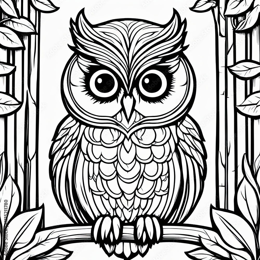 A line art black-and-white illustration of a cute Owl A line art black-and-white illustration of a cute Owl