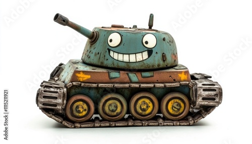 Smiling Tank Model: A Fun, Whimsical, Cartoonish Military Vehicle Toy,  Detailed Miniature Hobby Project.