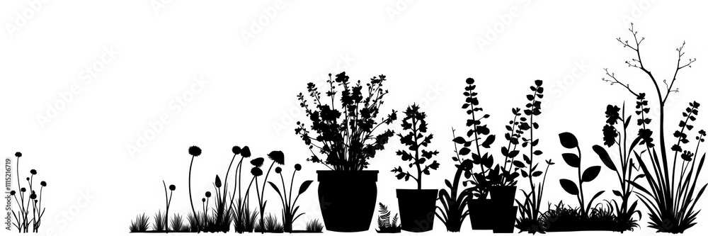 Naklejka premium Collection of various bush and bare bush decorative garden plant silhouettes perfect for landscape design projects, illustration, plants