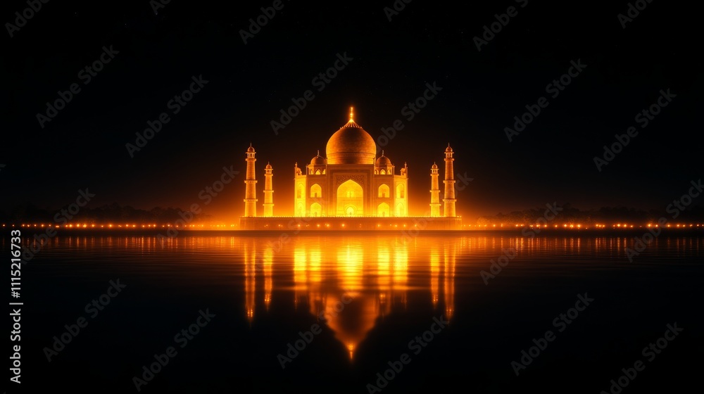 Fototapeta premium Amazing glowing light display of the taj mahal on a pitch black night world heritage site visual art serene environment stunning viewpoint