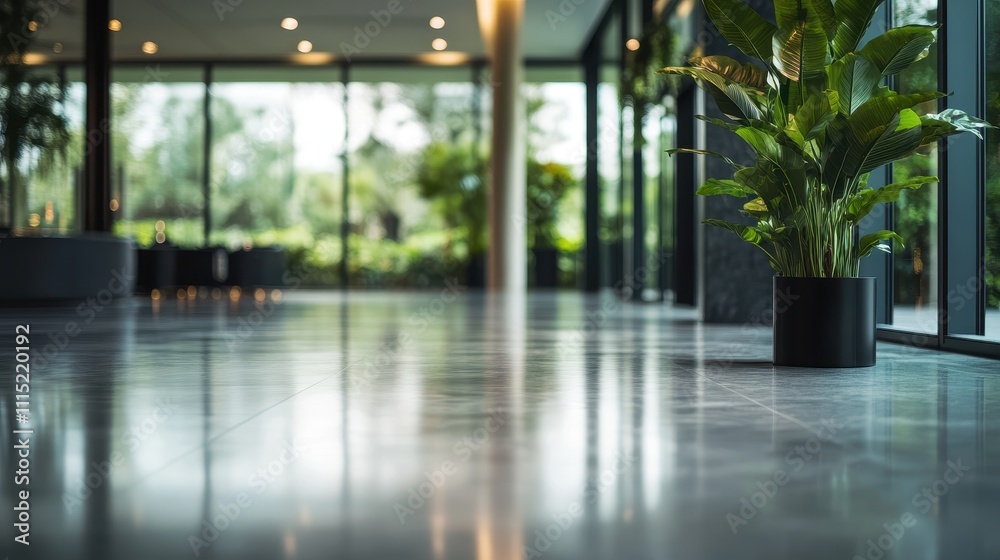 Fototapeta premium Serene and Stylish Corporate Lobby with Lush Greenery