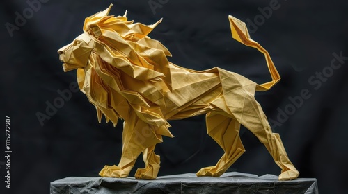 Majestic Lion Statue. Regal and golden sculpture