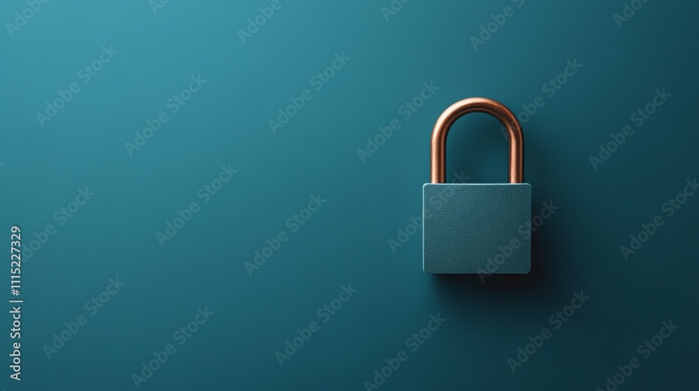 Fototapeta premium Minimalistic teal lock symbolizing security on a blue background, emphasizing safety.