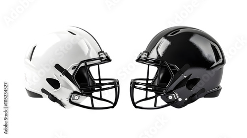 Blank black and white american football helmet mockup, profile view isolated on a transparent background photo