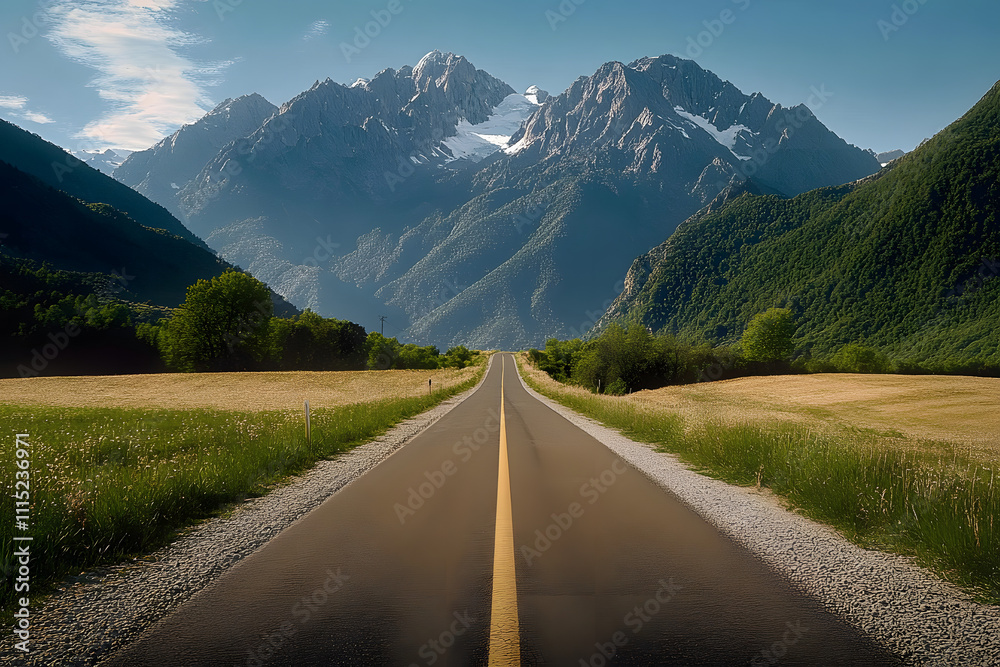 Fototapeta premium Straße führt ins Gebirge
