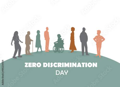 Zero Discrimination Day.  Vector Illustration with Different People and Different Colors