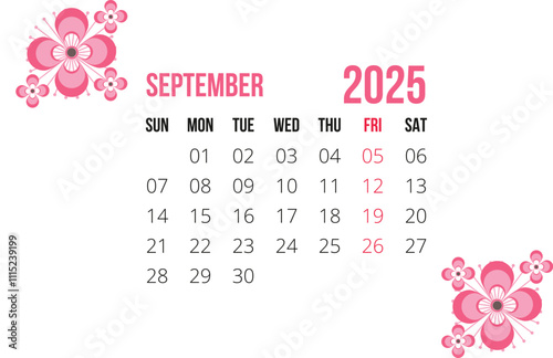 new year calendar 2025 single  september 