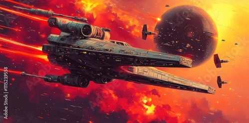 Wallpaper Mural Starship Flees Through Fiery Nebula Towards Dark Planet Torontodigital.ca