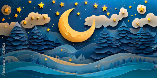 Christmas trees in the moon at night.