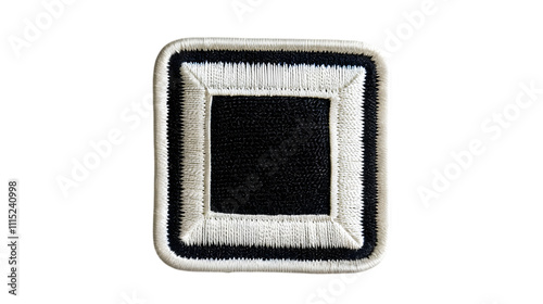 Blank black and white square embroidered patch mockup, top view isolated on a transparent background photo