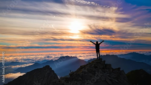 Aerial photography of climbers standing on the top of the mountain [4K]
