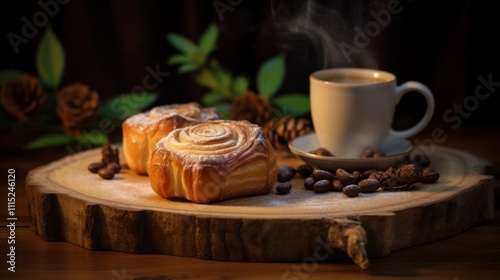 Coffee and Pastries on a Wooden Table