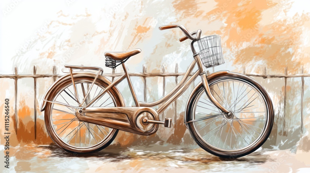 Fototapeta premium A vintage bicycle with a basket, set against a soft, warm background.