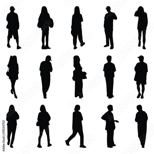 Vector collection set of individual people silhouettes.