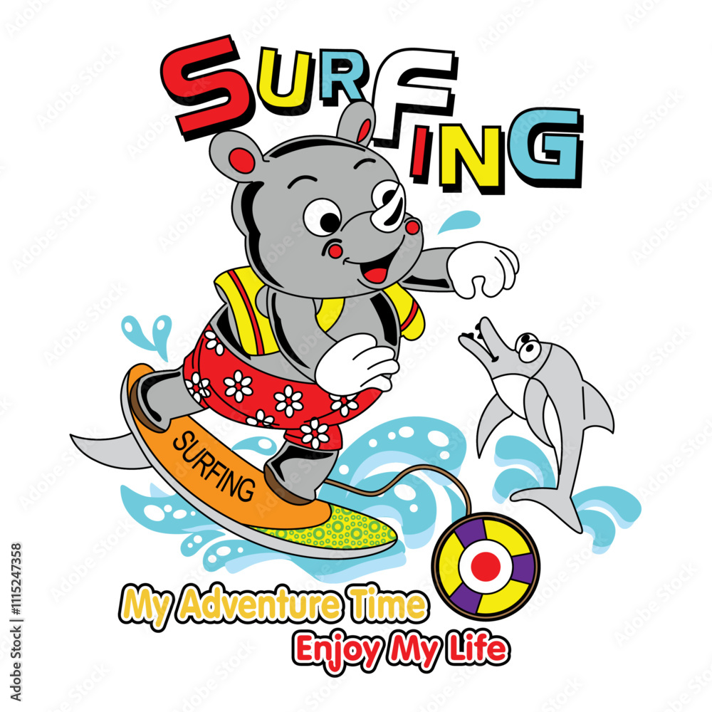 Fototapeta premium Surfing Rhino Cartoon