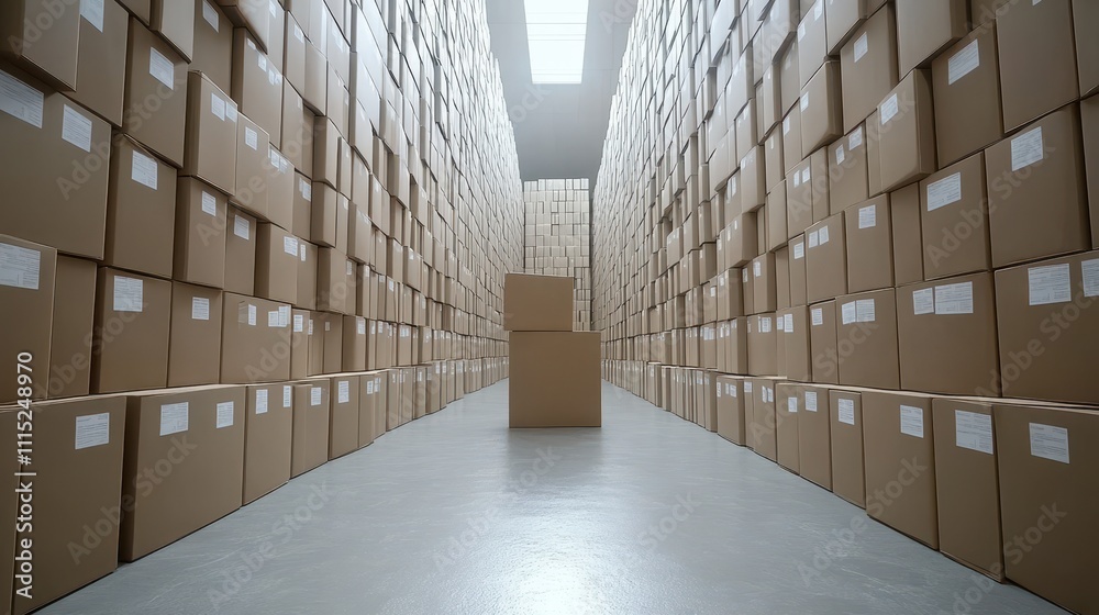 Organized Warehouse Filled with Cardboard Boxes Organized Warehouse Filled with Cardboard Boxes