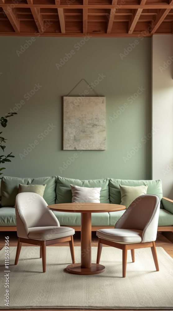 minimalist living room with a wooden table light-colored chairs minimalist living room with a wooden table light-colored chairs