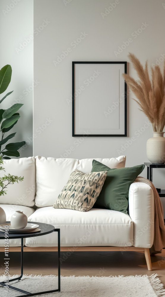 modern minimalist living room with white sofa pampas grass modern minimalist living room with white sofa pampas grass